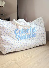 Blue Floral CN Puff XL Tote Bag