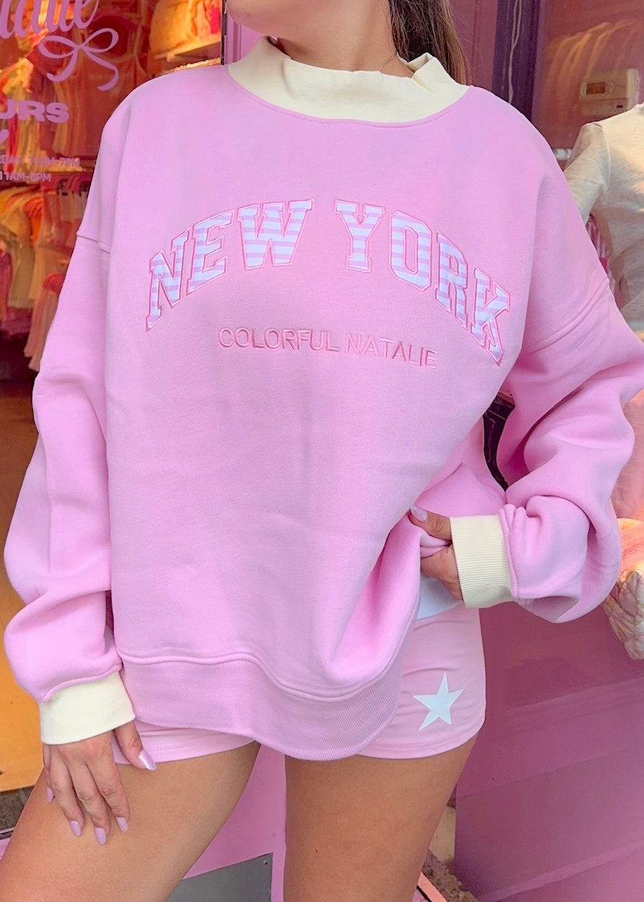 Pink Striped New York Mockneck