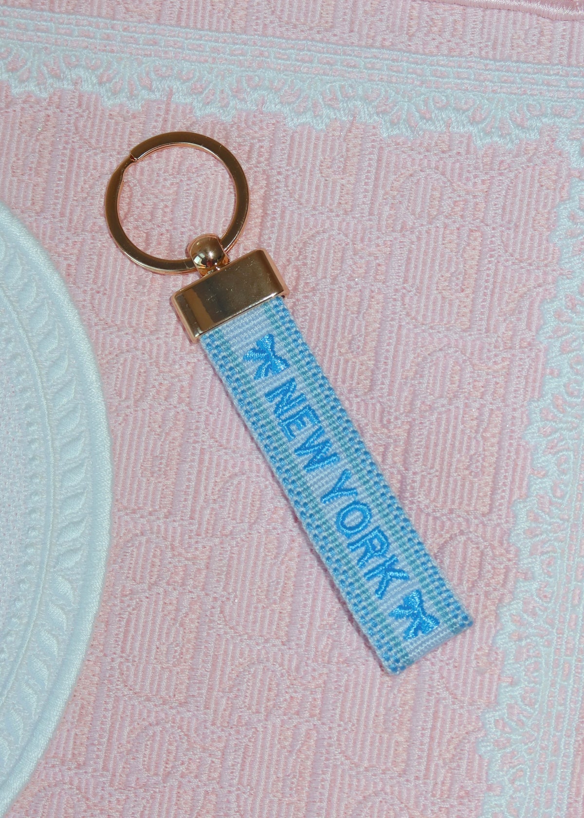 New York Blue Embroidered Keychain