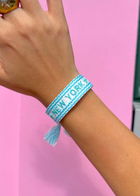 New York Blue Squiggle Embroidered Bracelet