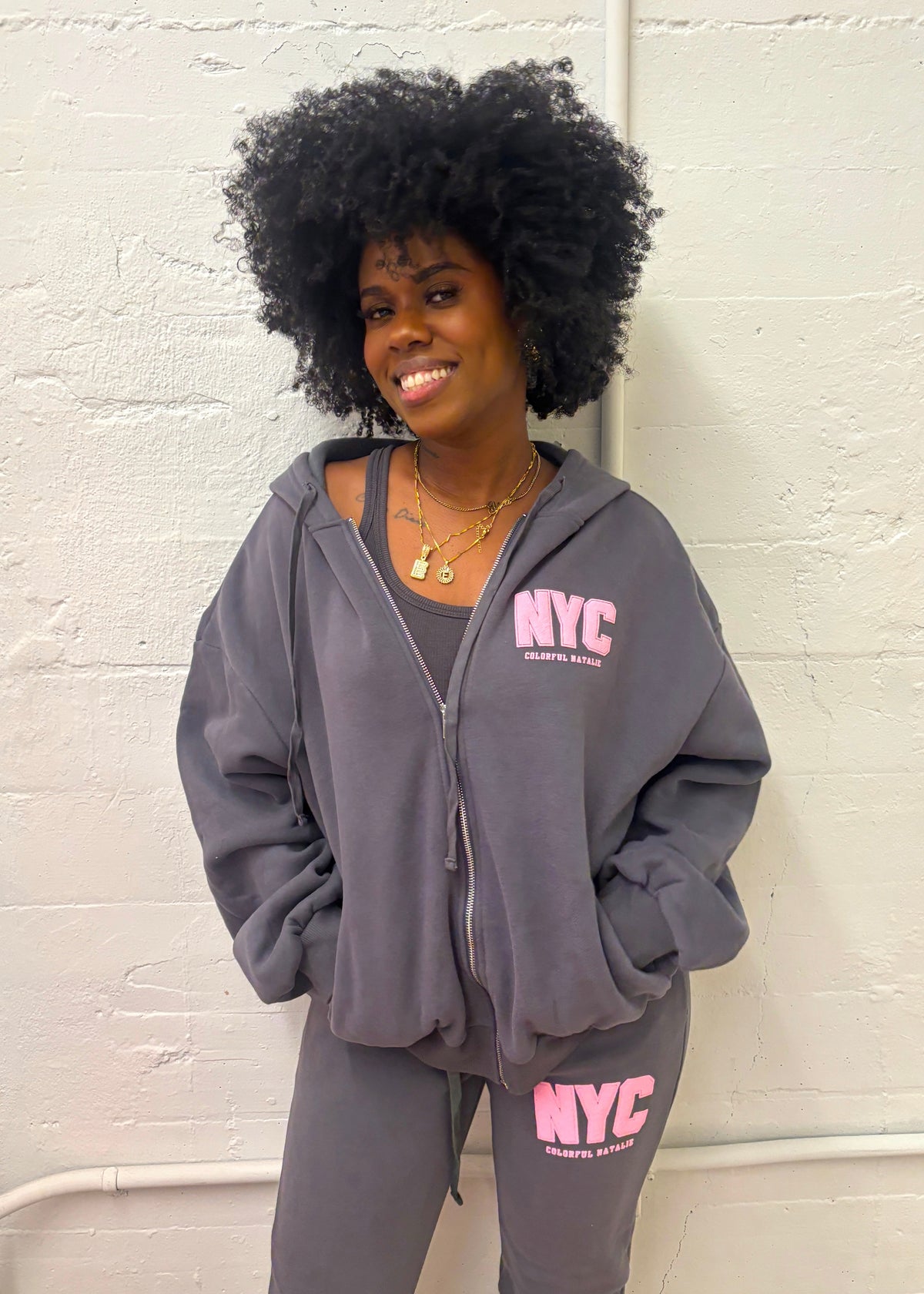 NYC Graphite Puff Print Zip Up