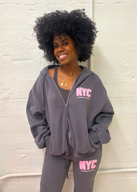 NYC Graphite Puff Print Zip Up