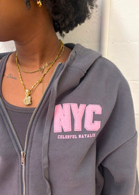 NYC Graphite Puff Print Zip Up