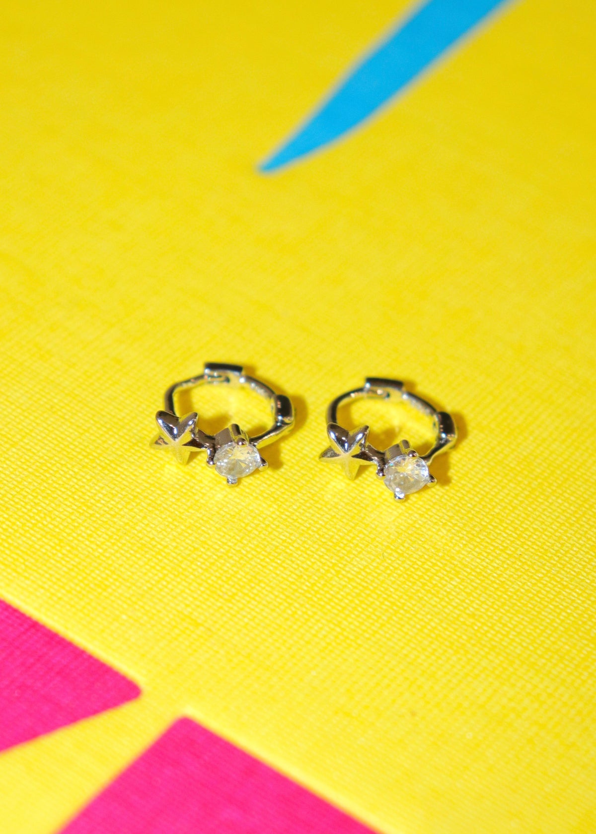 Silver Simple Star CZ Huggies