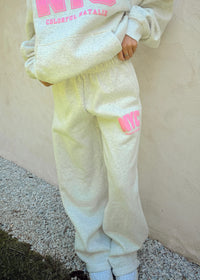 NYC Heather White Pink Puff Print Sweatpants