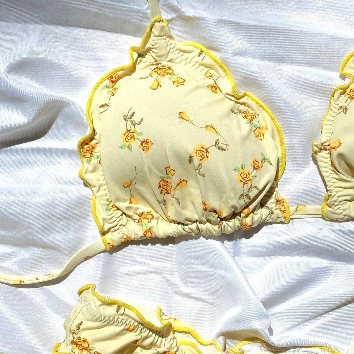 Adelina Yellow Ruched Floral Bikini Set