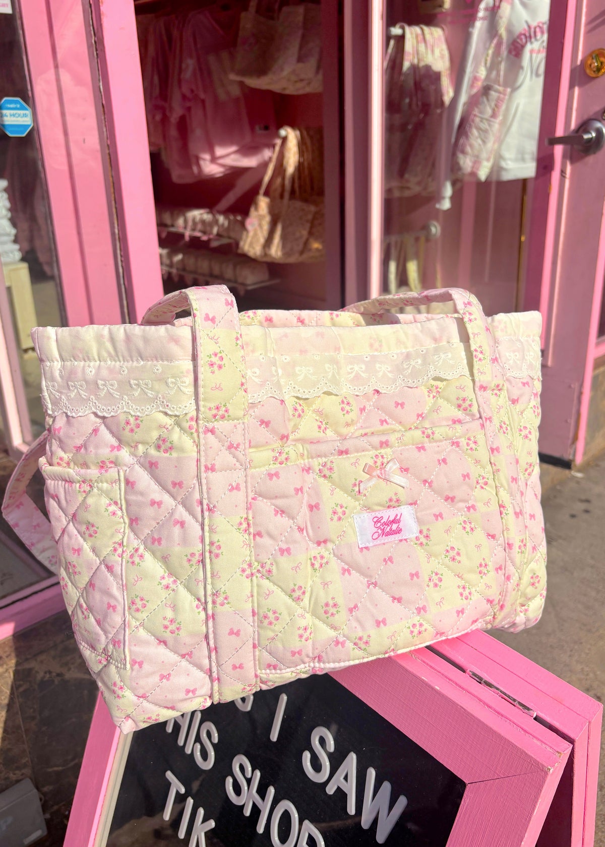 Pink Bows and Flowers Patchwork Tote