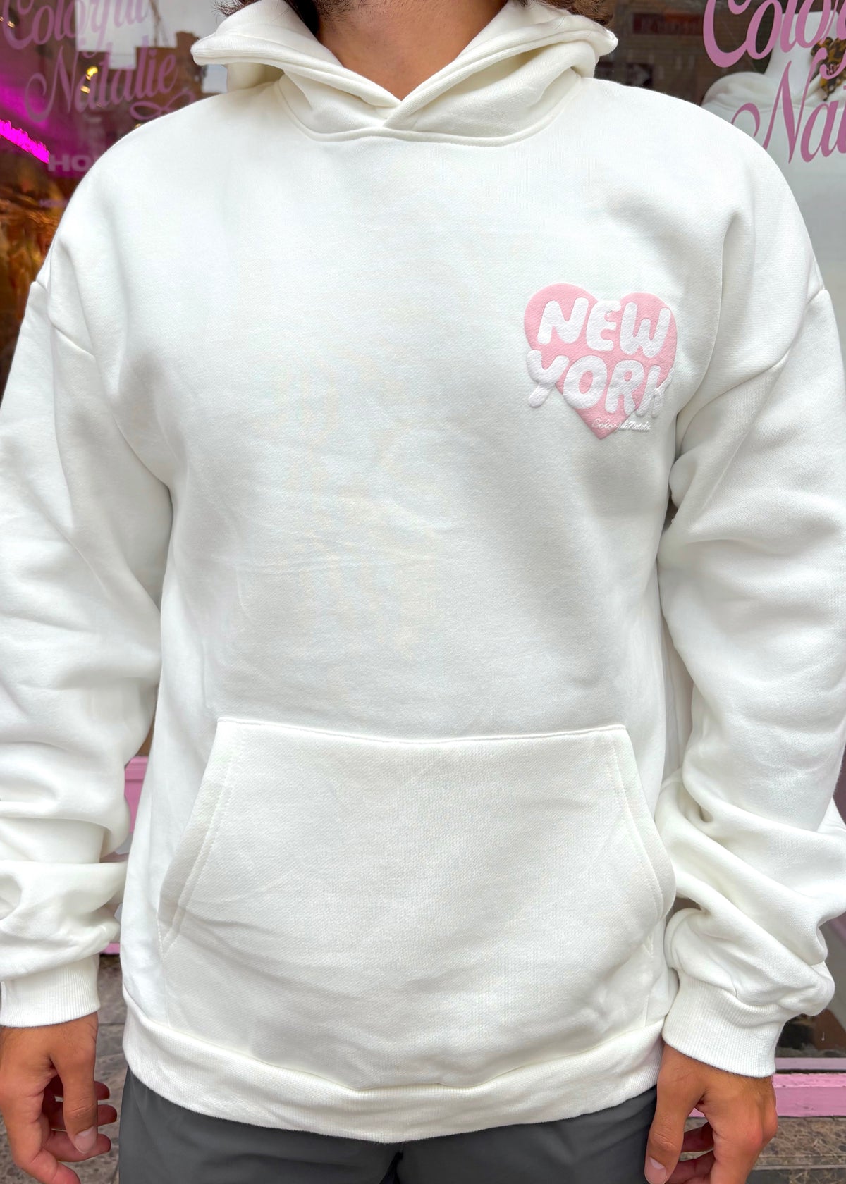 Preorder: New York Heart White Puff Hoodie