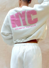 NYC White Puff Print Crewneck