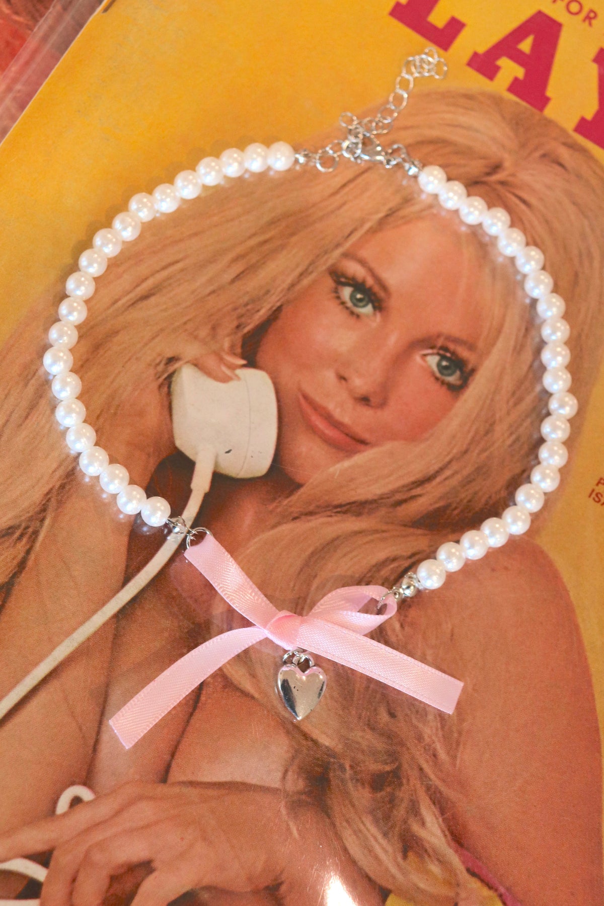 Pink Ribbon Pearl Necklace