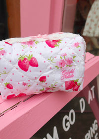 Pink Strawberries Lace Makeup Bag