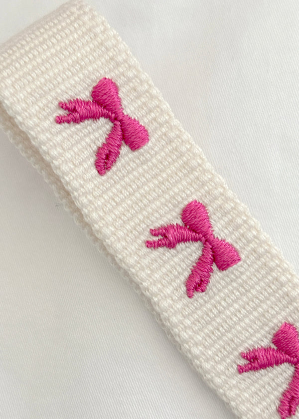 Pink Bow Embroidered Keychain