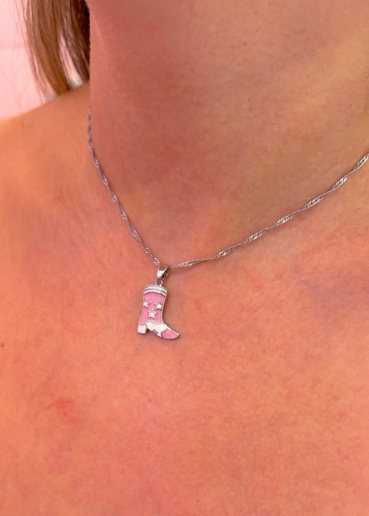 Silver Cowboy Boot Necklace