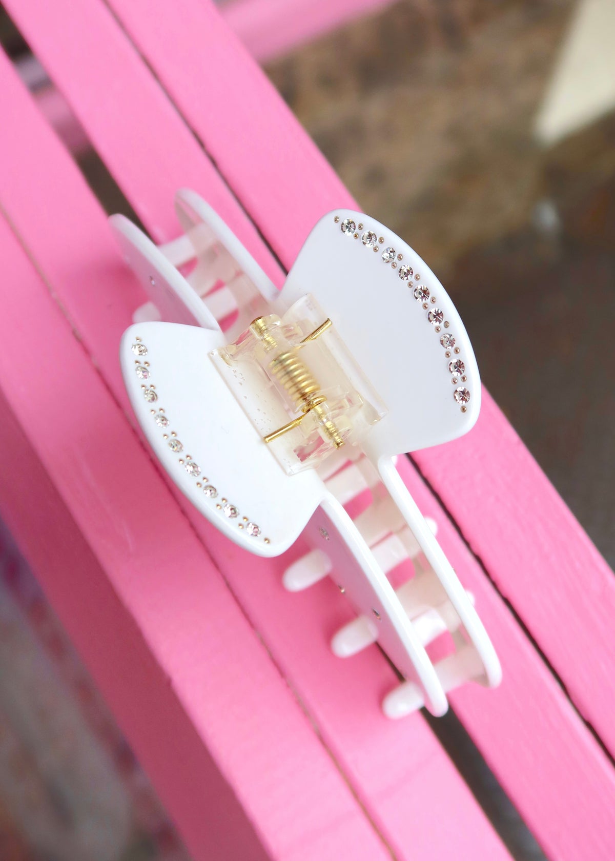 White Heart CZ Hair Clip