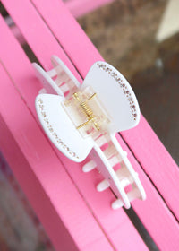 White Heart CZ Hair Clip