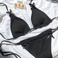 Gwen Black Ribbed Bow Bikini Set
