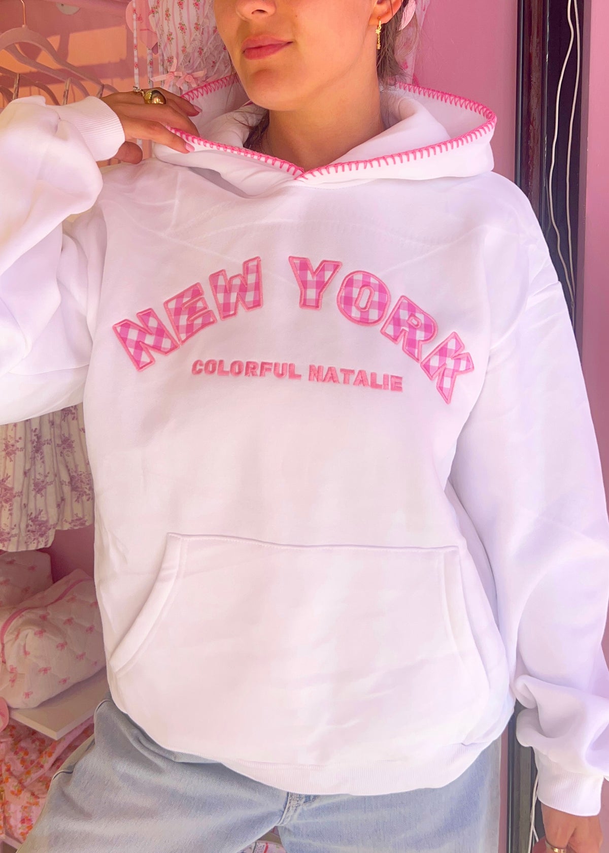 New York Gingham Stitched Hoodie