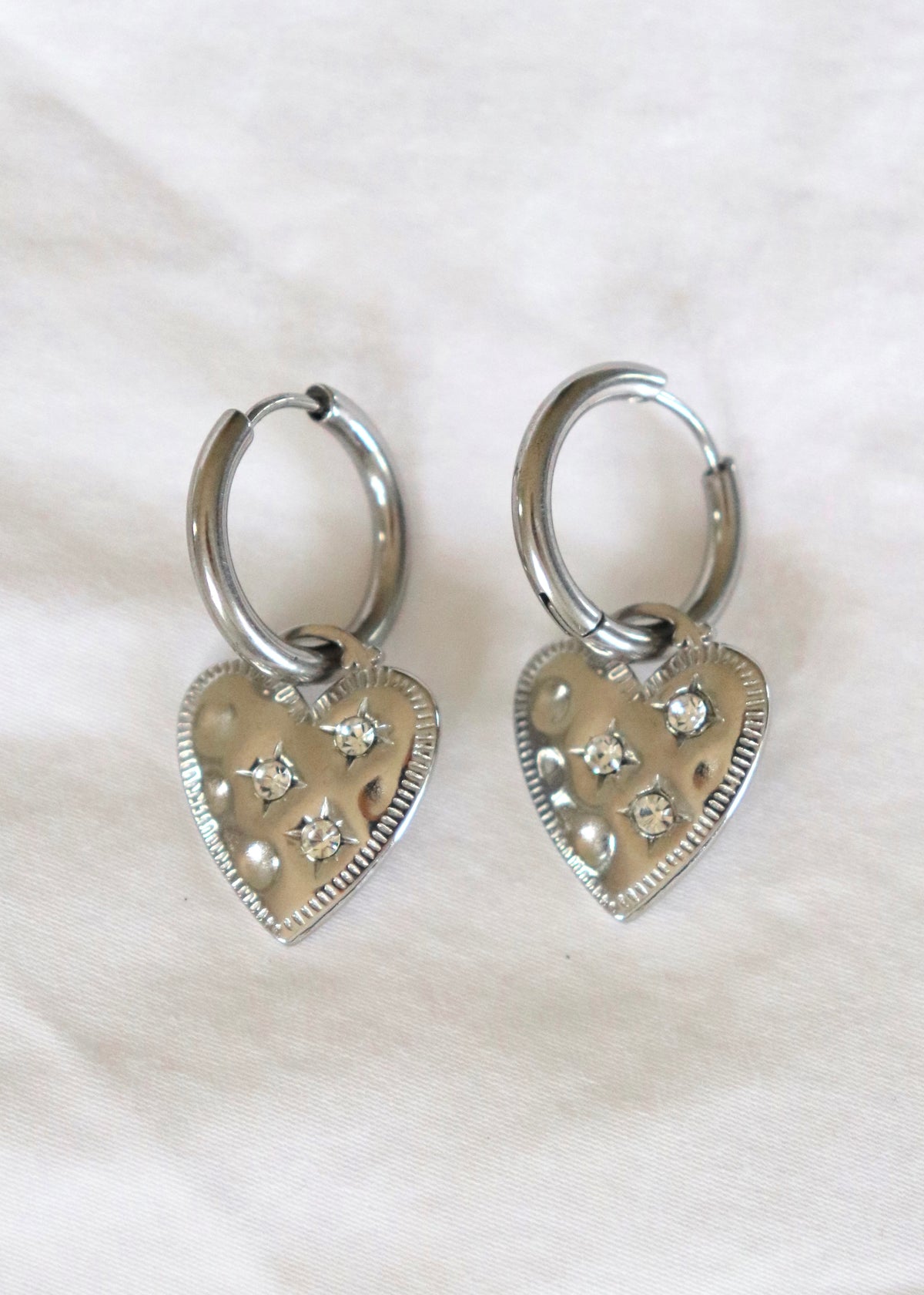 Chunky Heart Charm Silver Huggies