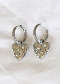 Chunky Heart Charm Silver Huggies