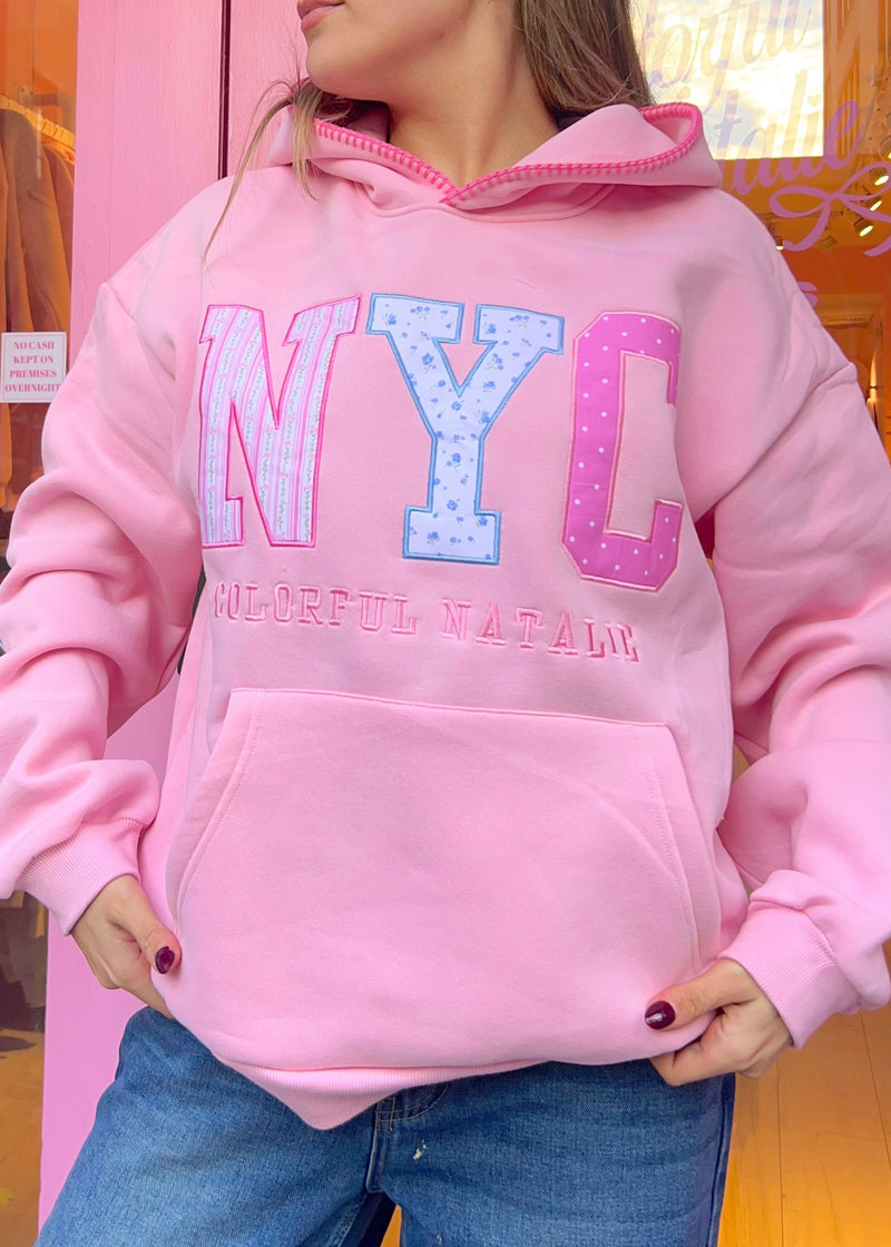 Preorder: Pink Patterns Embroidered NYC Hoodie