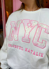 Pink Hearts Embroidered NYC Crewneck