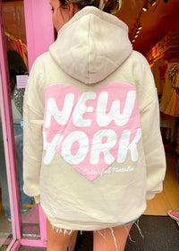 Preorder: New York Heart Beige Puff Hoodie