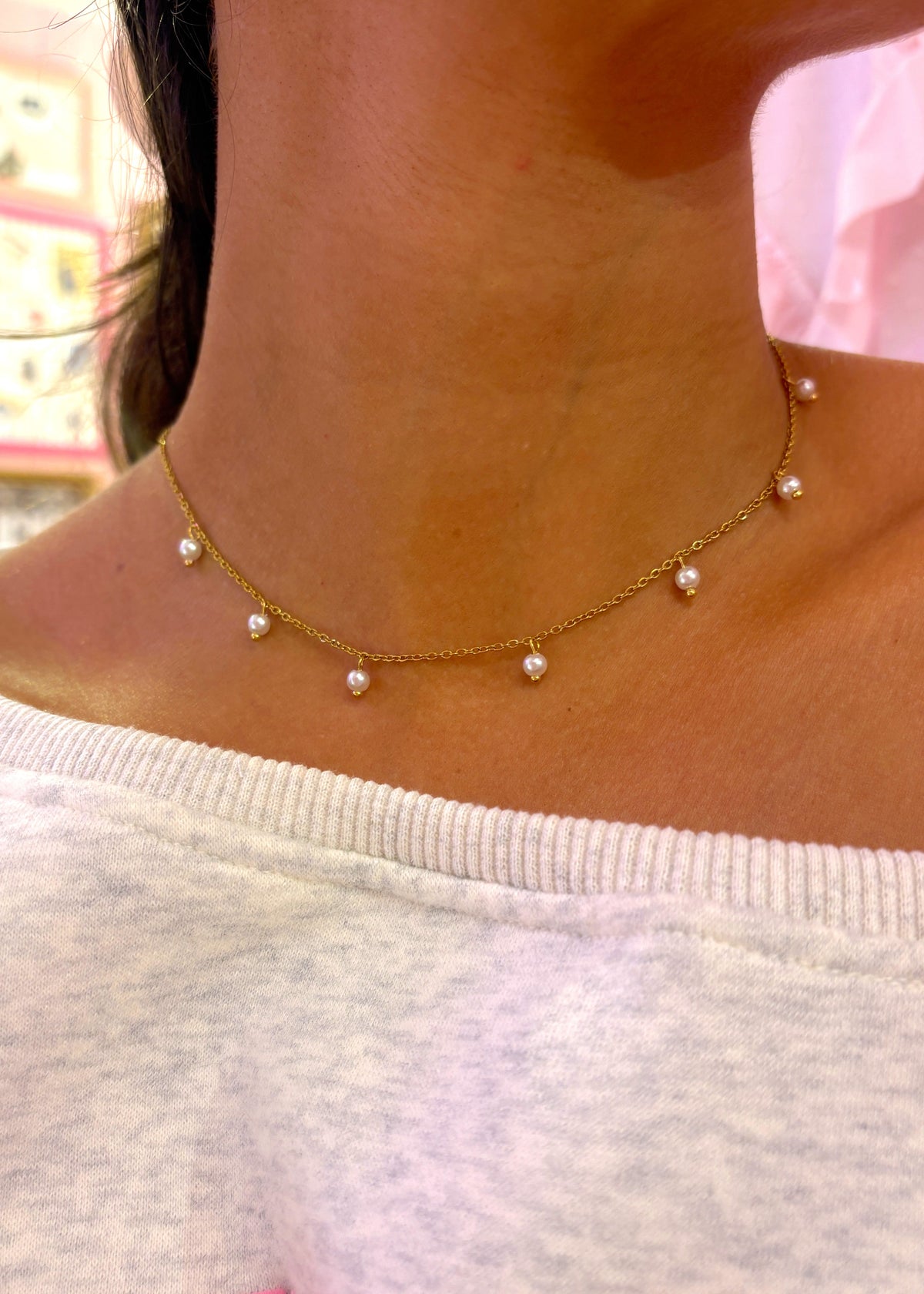 Gold Pearl Drop Necklace