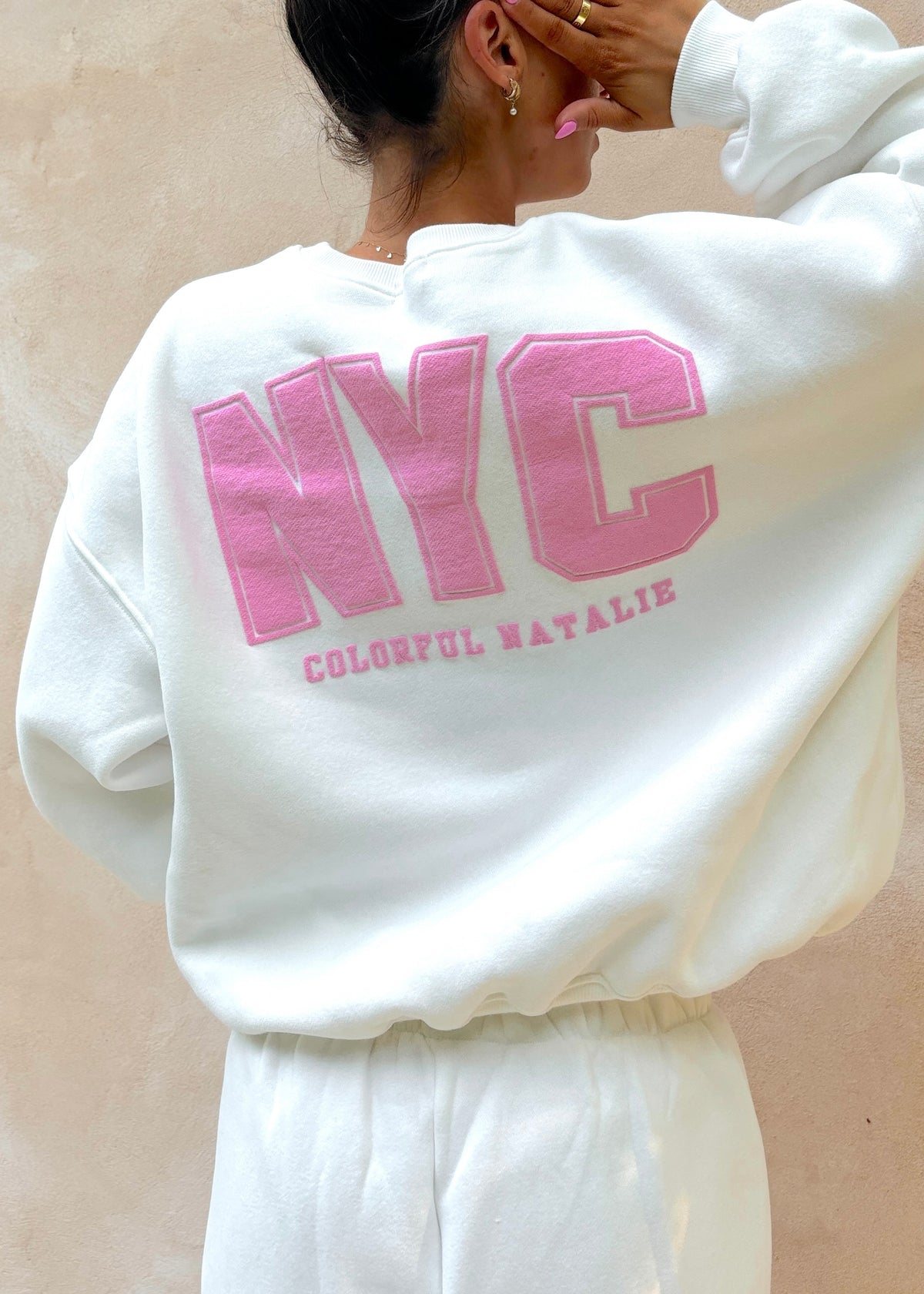 NYC White Puff Print Crewneck