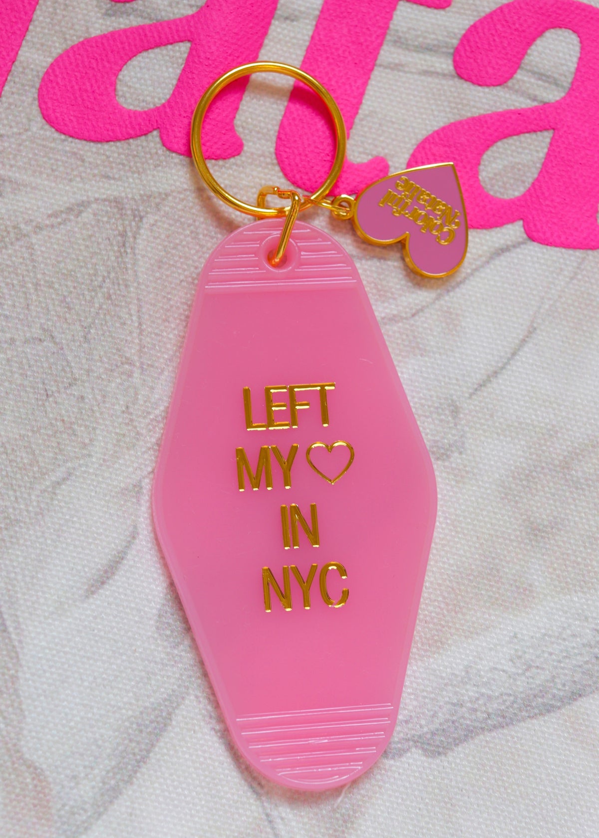 New York City Pink Engraved Motel Keychain