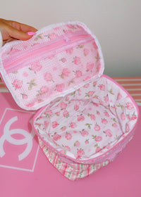 Flowers and Stripes Handle Makeup Bag