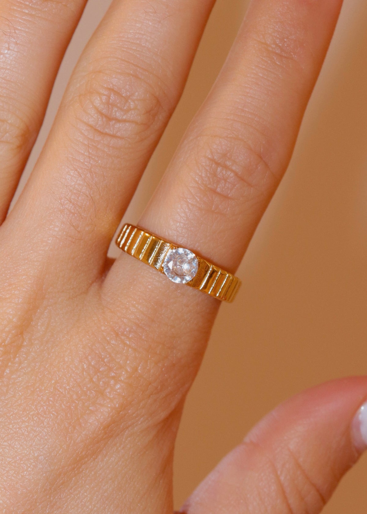 Gold Charm CZ Ring