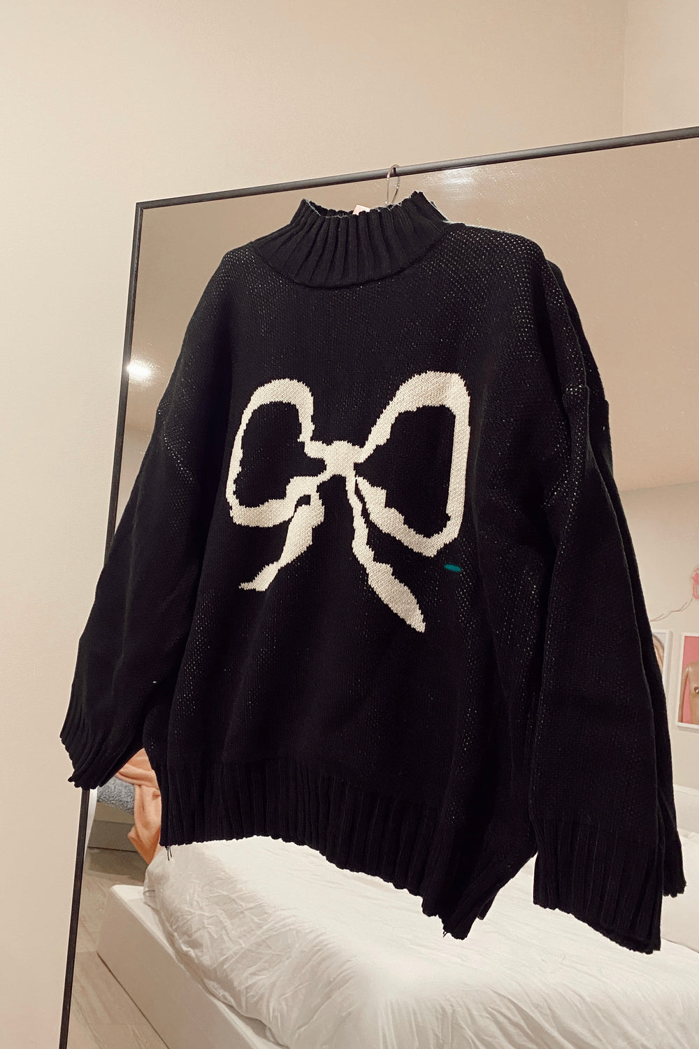 Oversized Black Bow Sweater OJ405