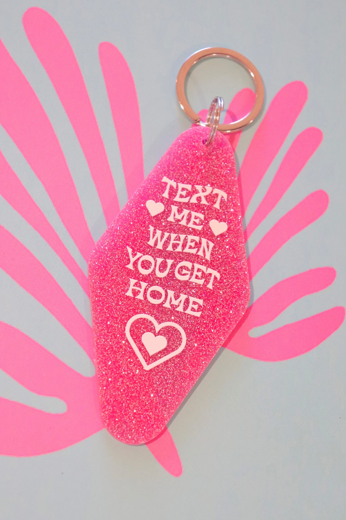 Text Me Pink Sparkly Keychain