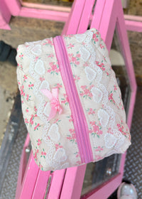 Hearts On Florals Makeup Bag