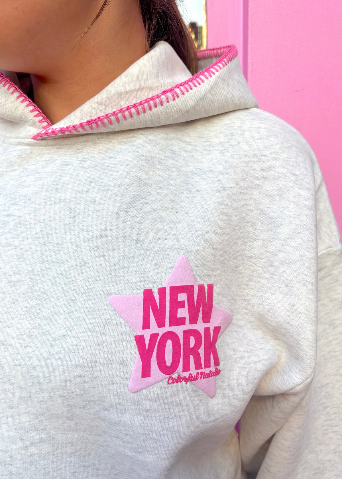 New York Star Grey Stitched Puff Hoodie