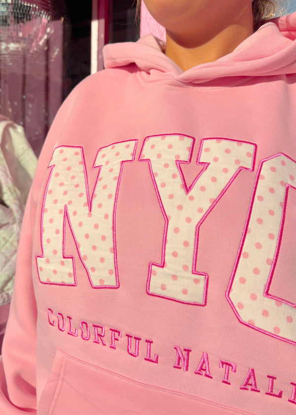 Pink Polka Dots Embroidered NYC Hoodie