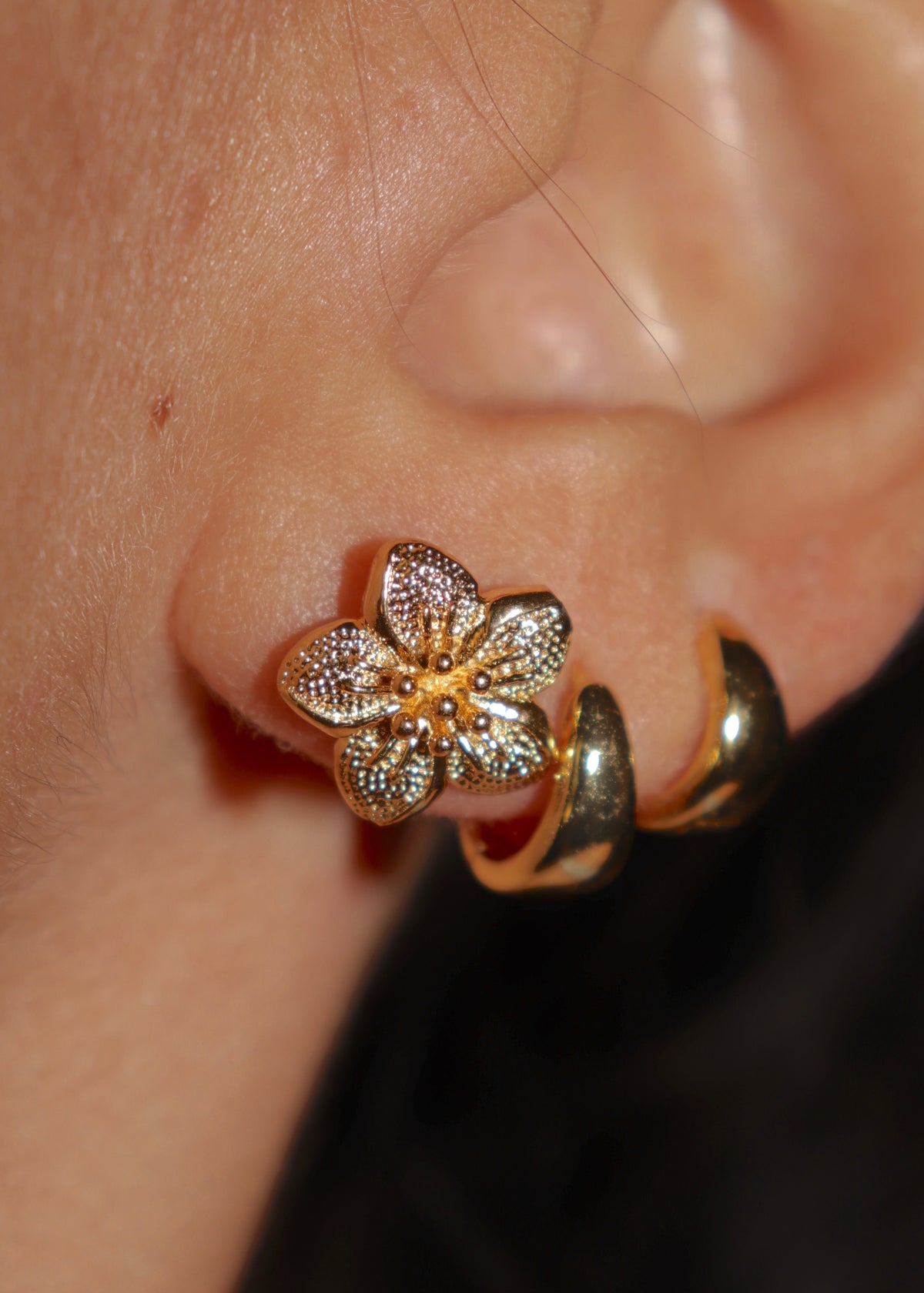 Hawaiian Flower Gold Studs