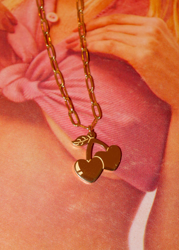 Gold Hearts Cherry Link Necklace