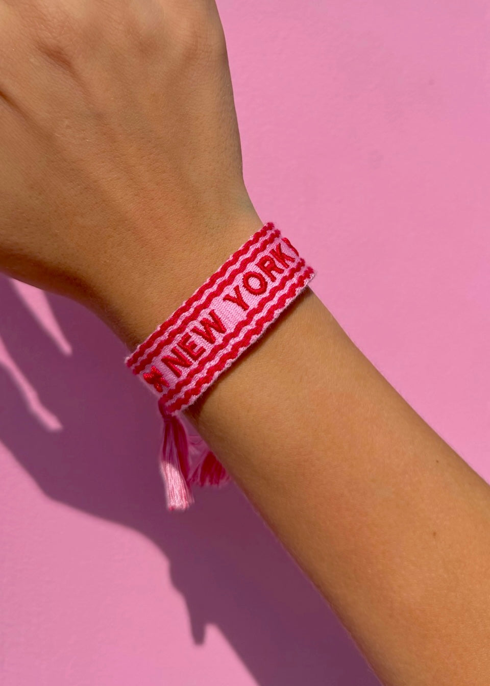 New York Red Squiggle Embroidered Bracelet