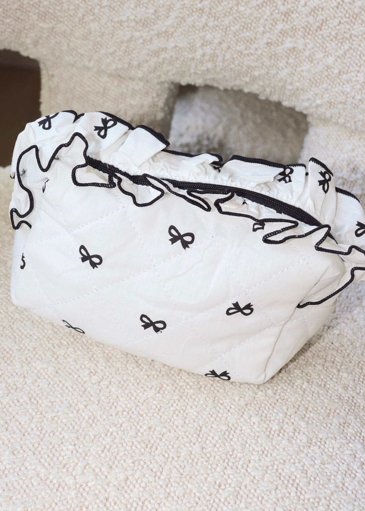 Black Bow Ruffled Makeup Bag