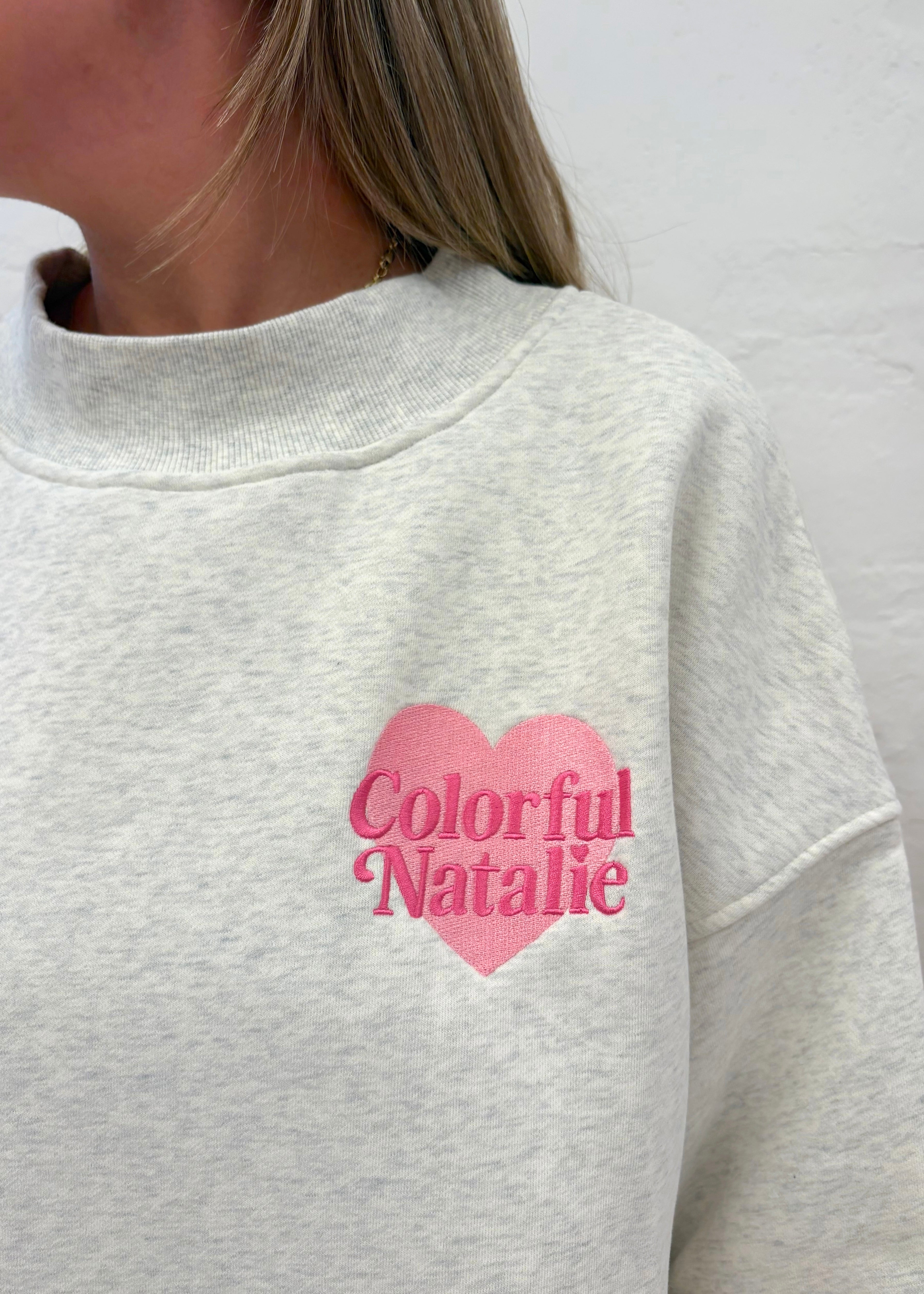 NY Themed Grey Heart Mockneck – Colorful Natalie