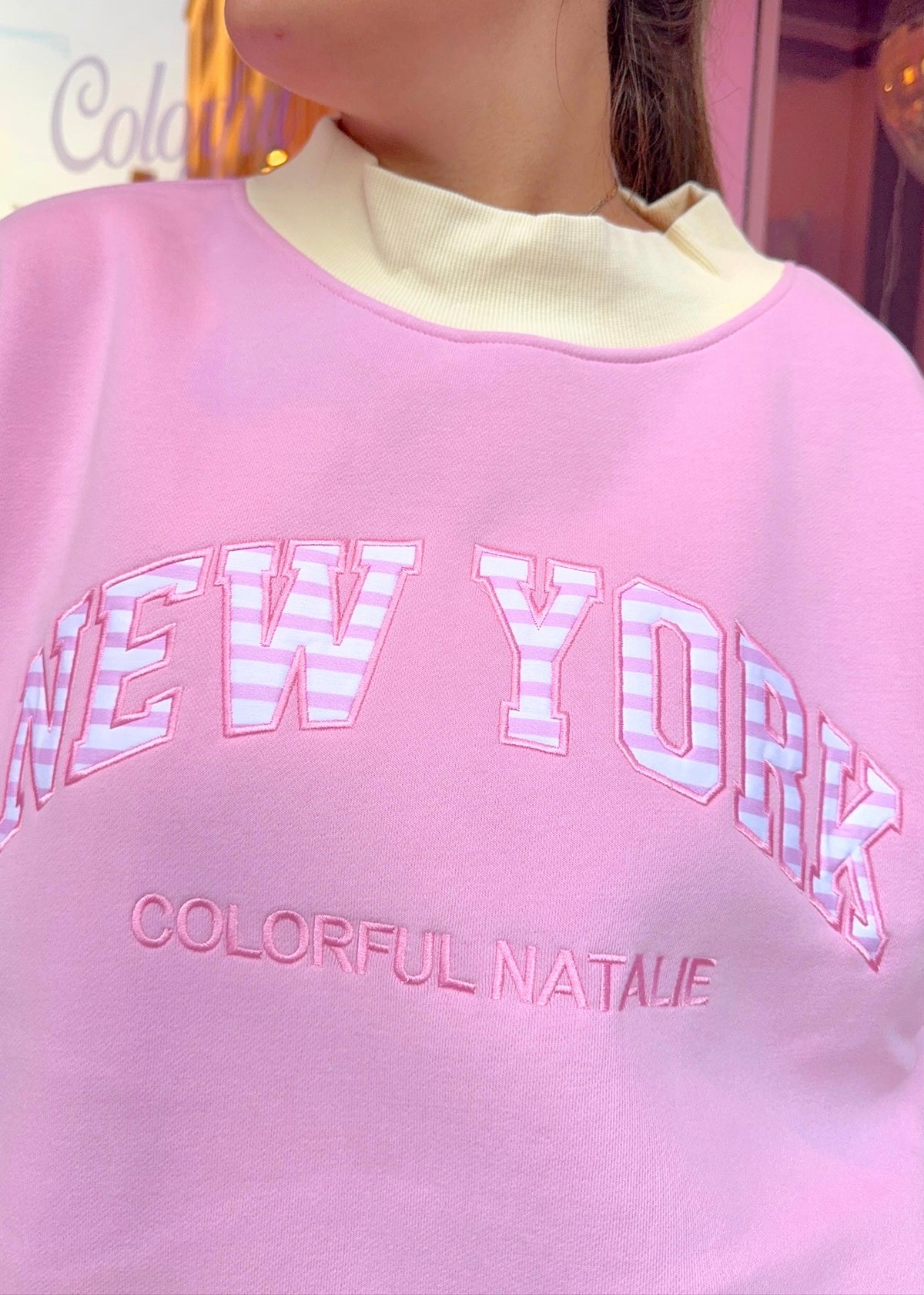 Pink Striped New York Mockneck
