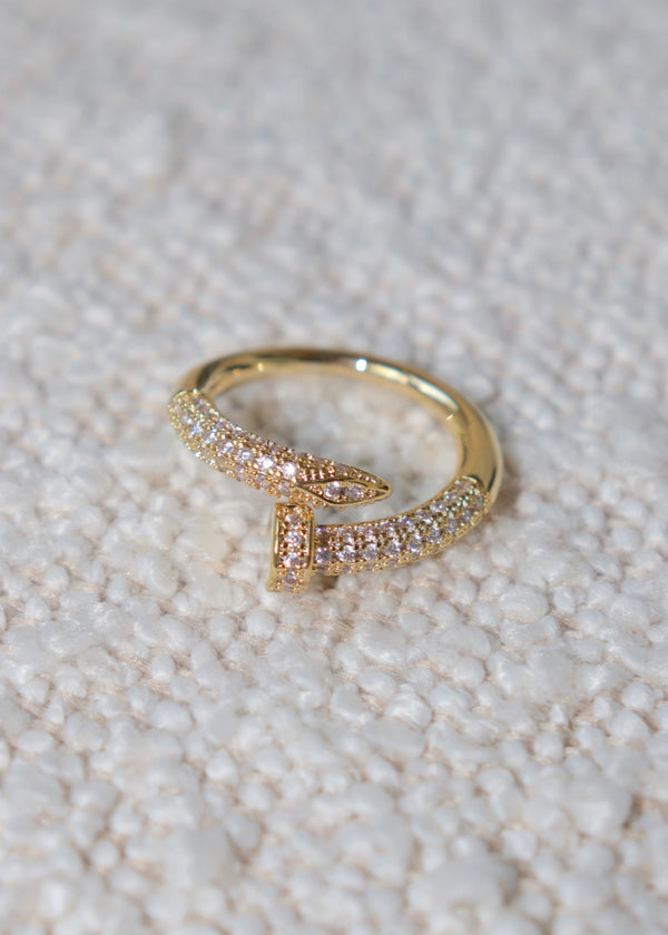 Gold CZ Nail Chunky Twist Ring