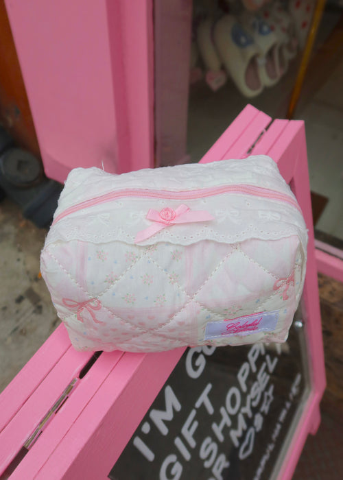 Pink Bow Lace Makeup Bag