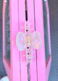 New York Silver Studded Pink Marble Hair Clip