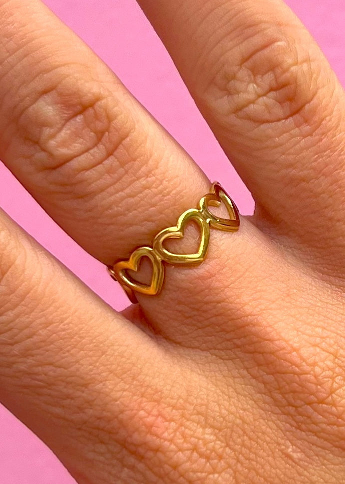 Repeating Hearts Gold Ring