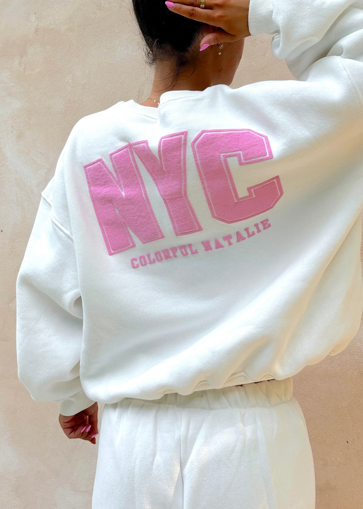 NYC White Puff Print Crewneck