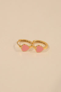 18k Gold Pink Heart Huggies