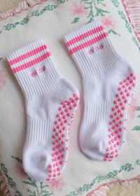 New York Pink Stripe Grip Socks