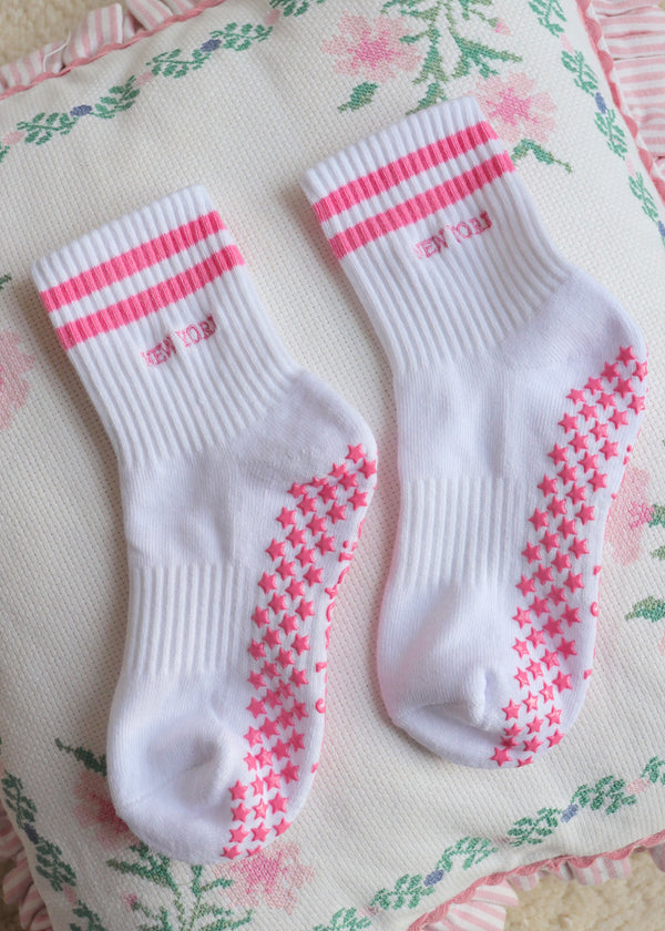 New York Pink Stripe Grip Socks